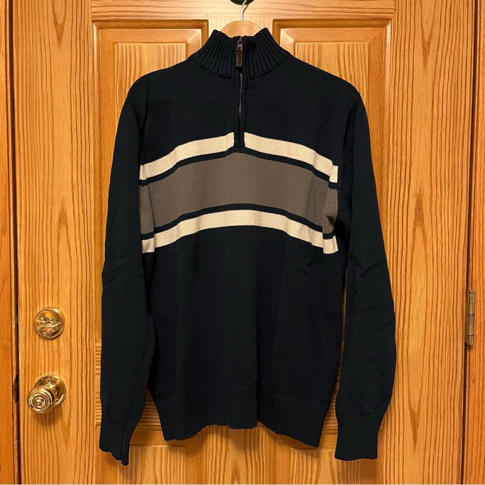 Eddie Bauer Sweater Mens Navy Blue Quarter Zip Cotton Pullover Large